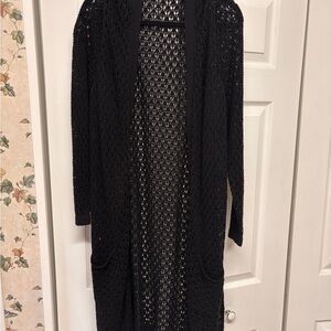 Avenue Black Open-Knit Long Cardigan